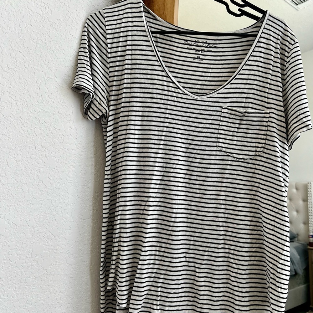 Hollister Black and White Striped Supersoft Tee